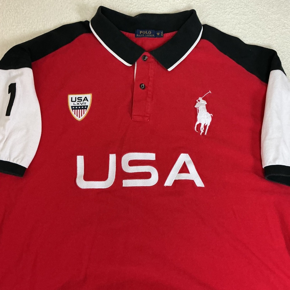 Polo Ralph Lauren Polo Shirt Mens 6XB Red USA Big Pony Colorblock Short Sleeve